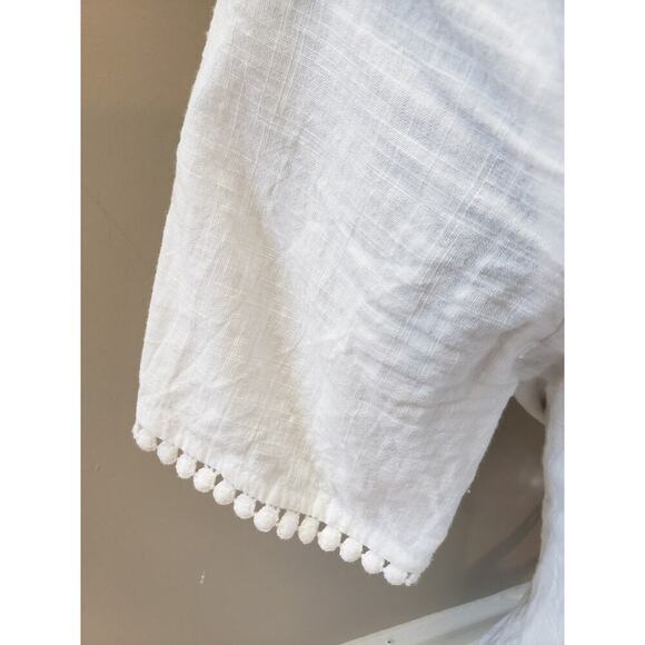 Fashion Port Shift Dress Women Medium White Contrast Tassel V Neck Short Sleeve - Picture 12 of 13